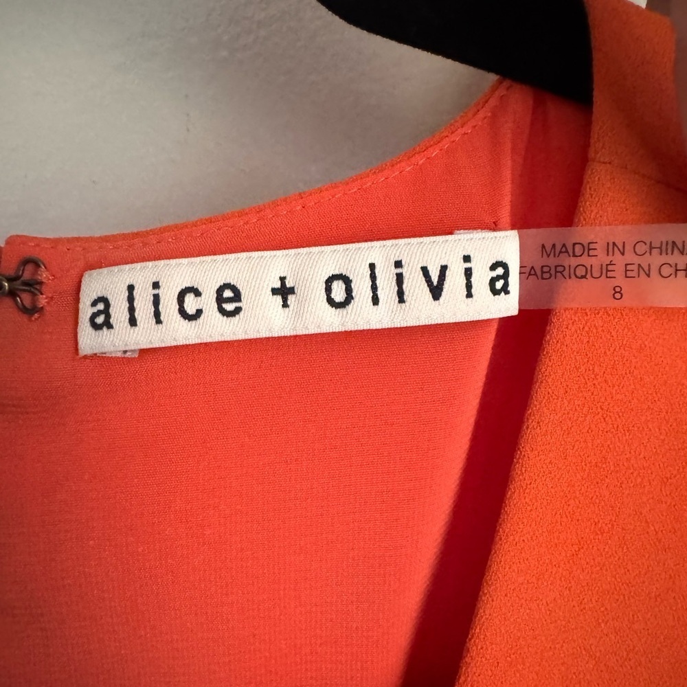 Alice + Olivia Orange V-Neck Shift Dress Size 8 Sleeveless A-Line Mini - Picture 5 of 7